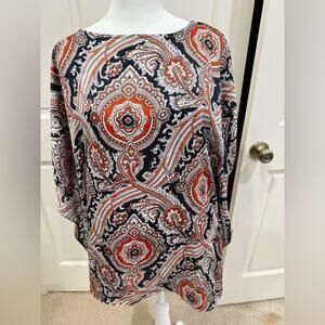 Michael Kors orange and navy Boxy Blouse with short Sleeves, size M